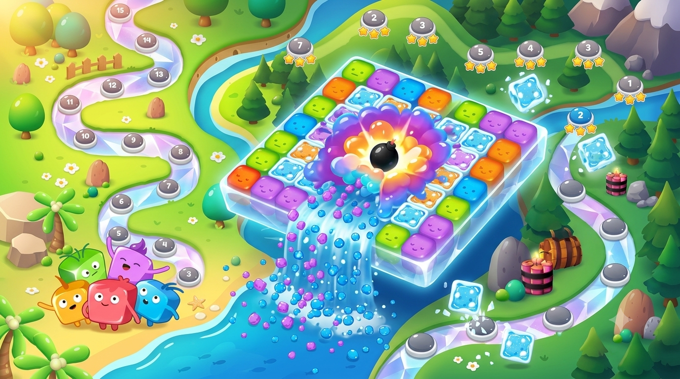 Ice level and colorful gems